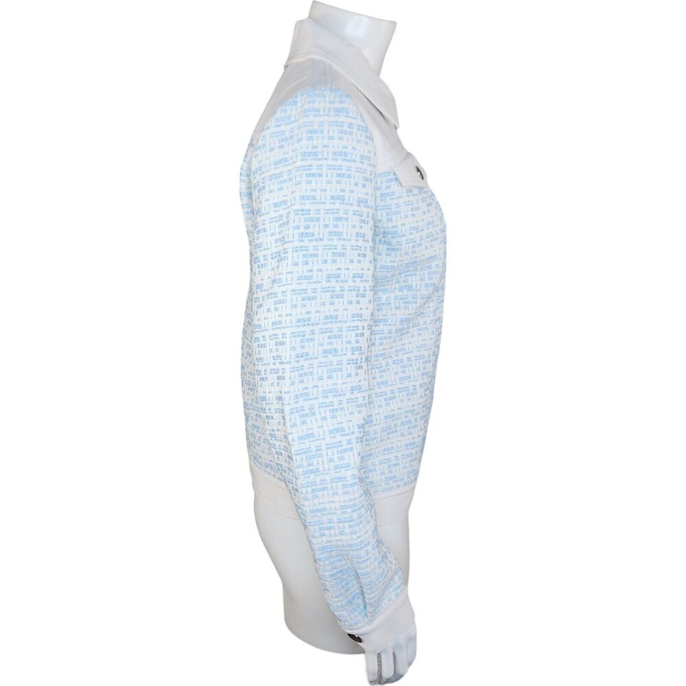 Dennis Basso Mixed Media Faux Leather and Tweed Jacket Light Blue Size 2‎ - Picture 11 of 16